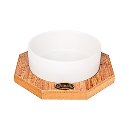 PetVoda Ozark Sekizgen Ahşap Standlı Seramik Beyaz Mama ve Su Kabı (400 ml)