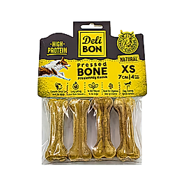 Deli Bon Deri Natural Press Kemik Köpek Ödülü 7 cm (4'lü)