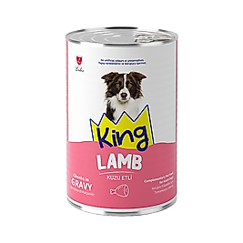 King Sos İçerisinde Et Parçacıklı Kuzu Etli Yetişkin Köpek Konservesi (400 g)