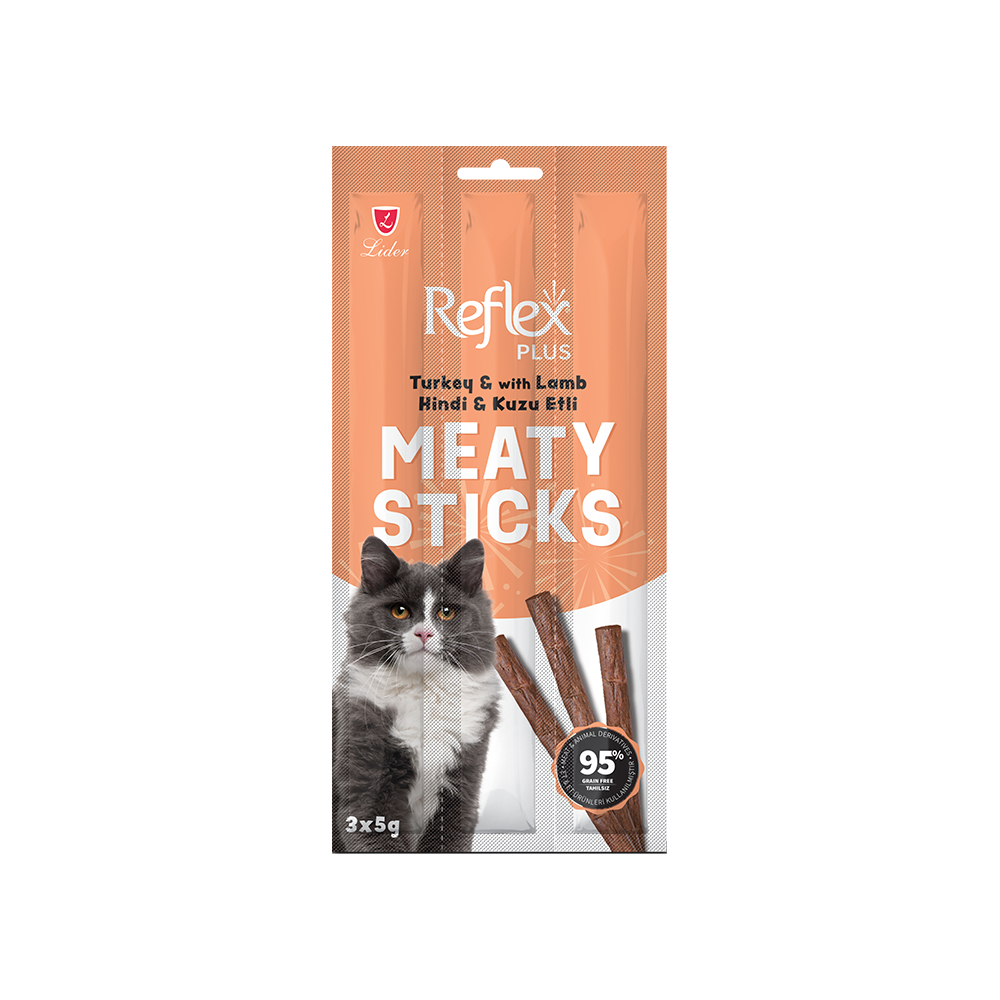 Reflex Plus Meaty Sticks Hindi Etli ve Kuzu Etli Yetişkin Kedi Ödülü (3 x 5 g)