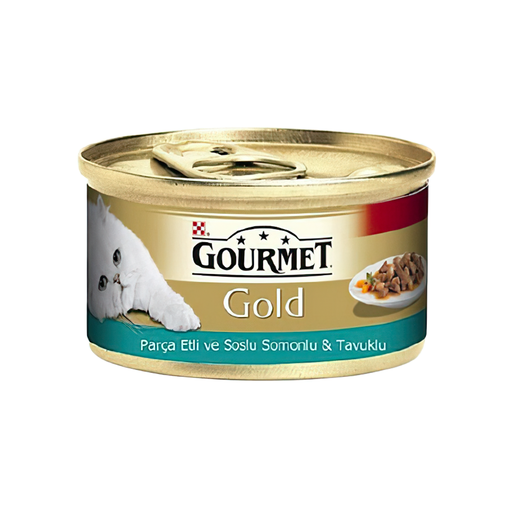 Purina Gourmet Gold Somonlu ve Tavuk Etli Yetişkin Kedi Konserve Maması (85 g)