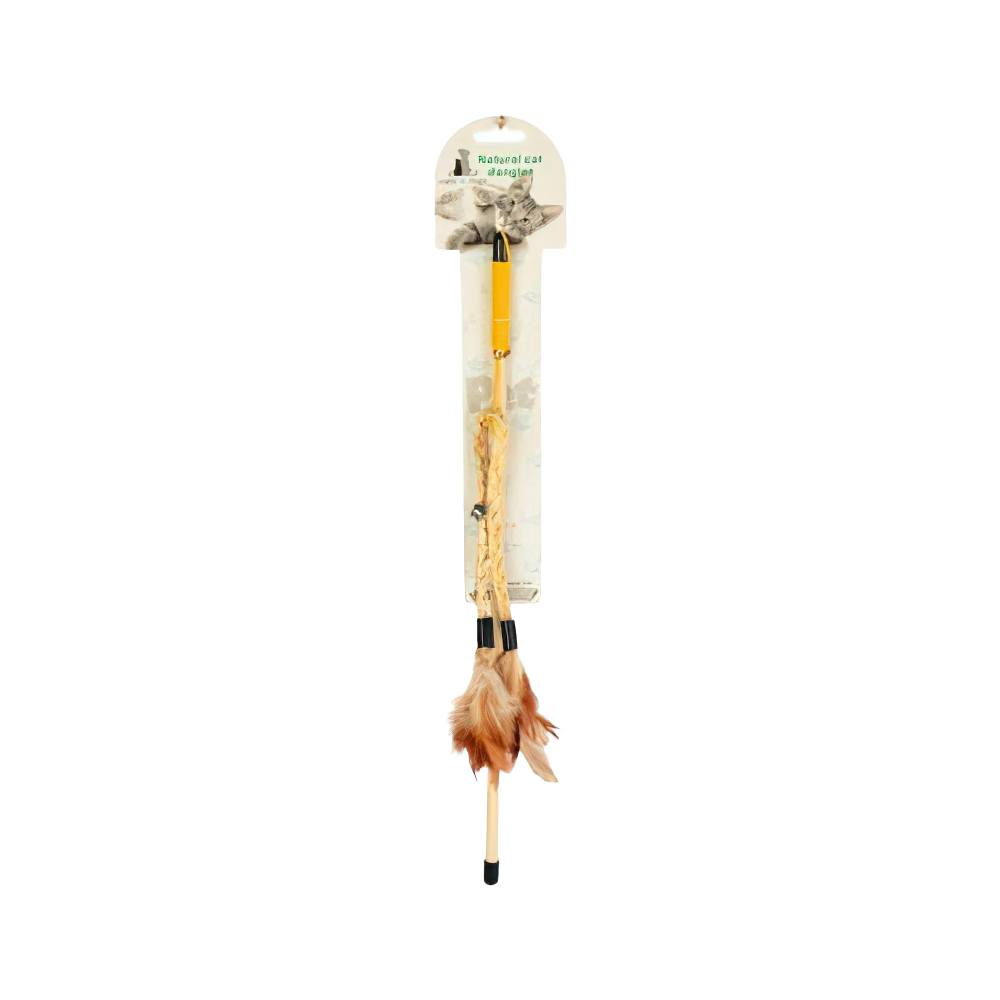 Flip Tüylü Ahşap Olta Kedi Oyuncağı (41 cm)