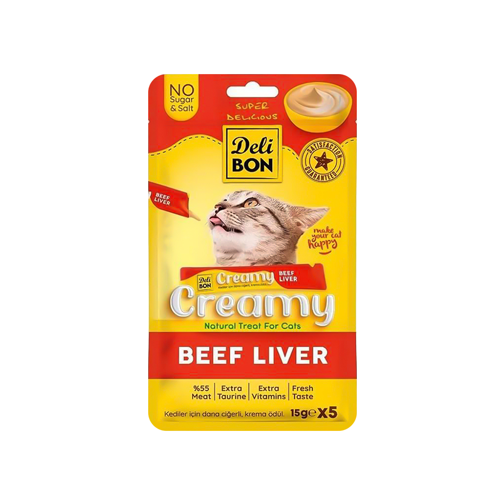 Delibon Creamy Dana Ciğerli Sıvı Kedi Ödül Maması (5 x 15 g)