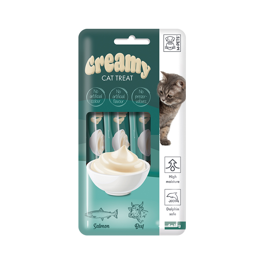 M-Pets Creamy Somonlu ve Biftek Etli Kedi Ödülü (4 x 15 g)