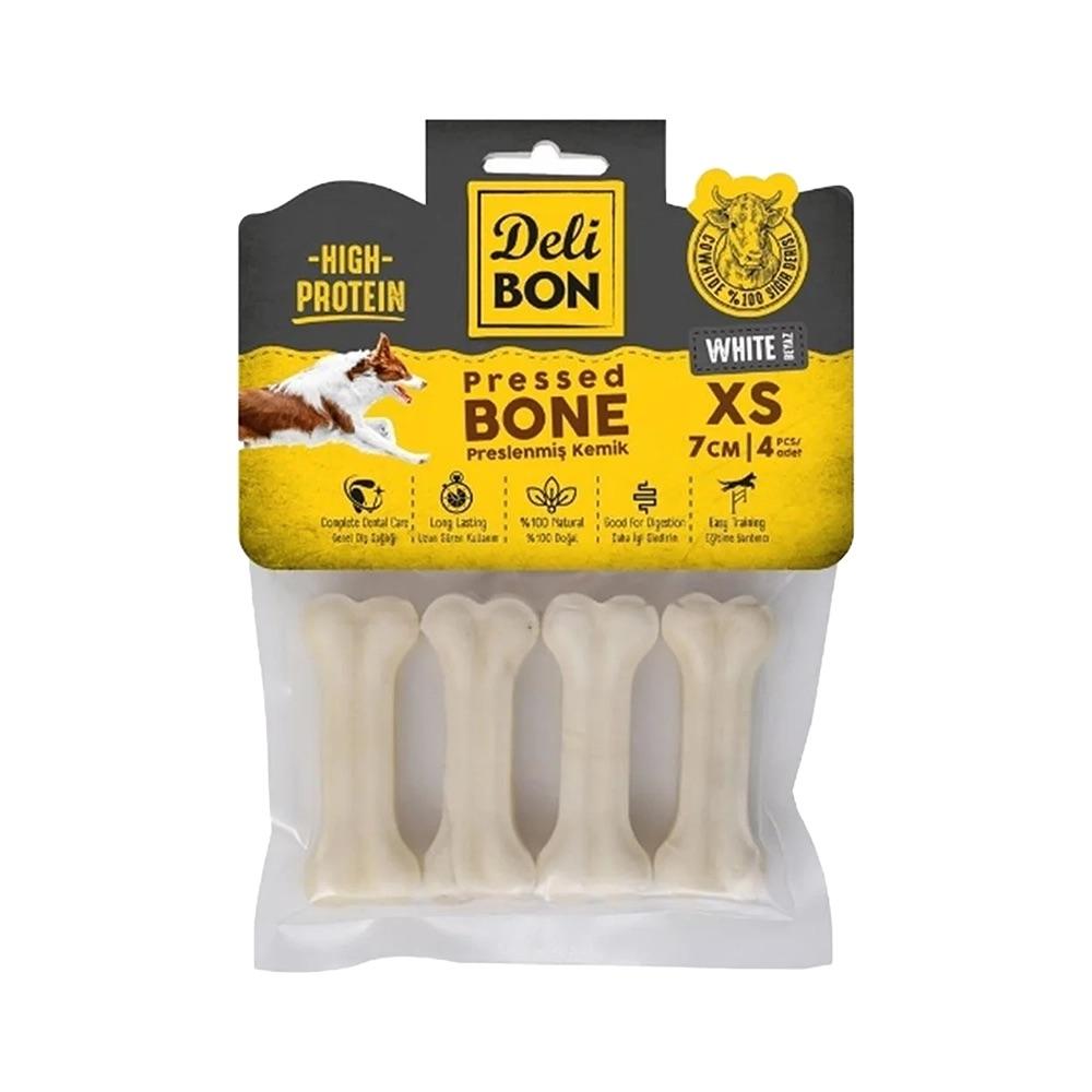 Deli Bon Deri Press Kemik Köpek Ödülü 7 cm (4'lü)
