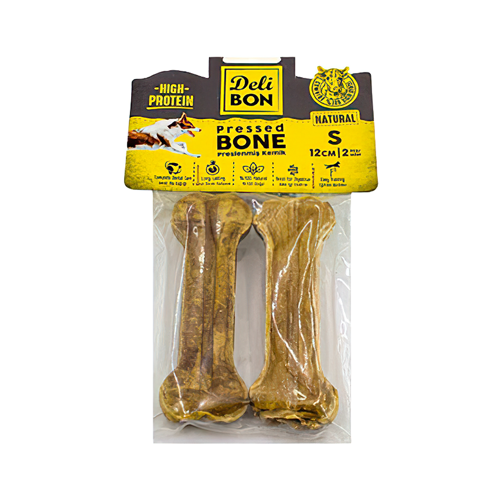 Deli Bon Deri Natural Press Kemik Köpek Ödülü 12 cm (2'li)
