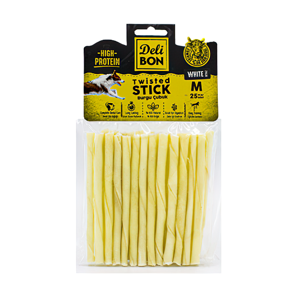 Deli Bon Deri Kalın Burgu Çubuk Köpek Ödülü (25'li)