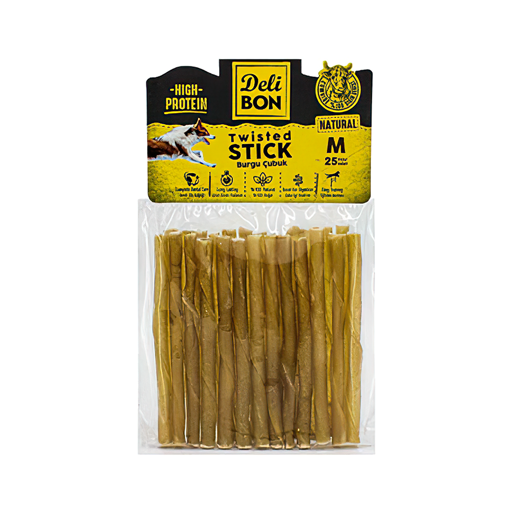 Deli Bon Deri Natural Burgu Çubuk Köpek Ödülü M (25'li)