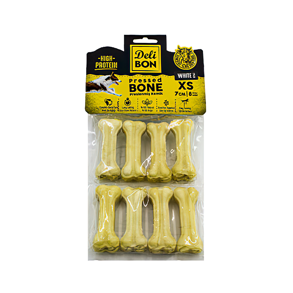 Deli Bon Deri Press Kemik Köpek Ödülü 7 cm (8'li)