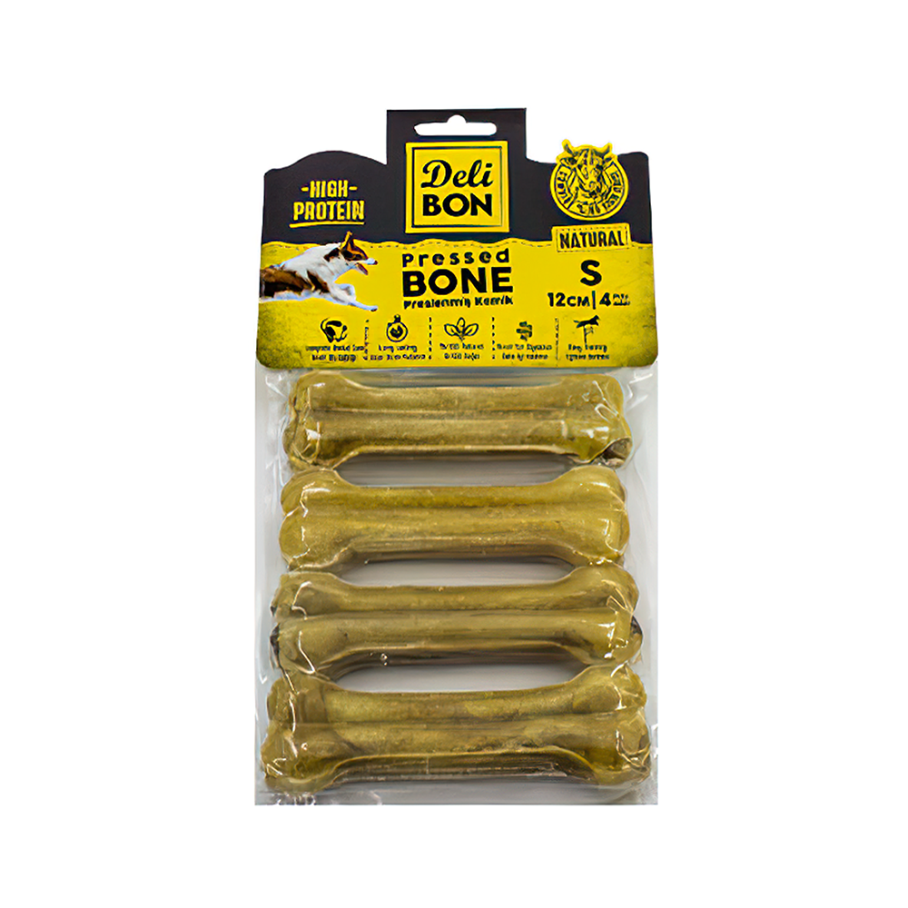 Deli Bon Deri Natural Press Kemik Köpek Ödülü 12 cm (4'lü)