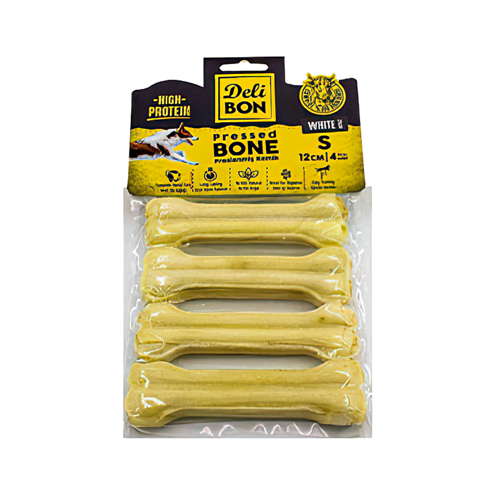 Deli Bon Gerçek Deriden Sütlü Press Kemik Köpek Ödülü 12 cm (4'lü)