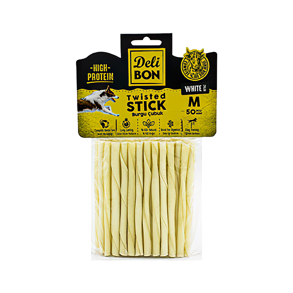 Deli Bon Kalın Beyaz Burgu Çubuk Köpek Ödül Kemiği (50'li)