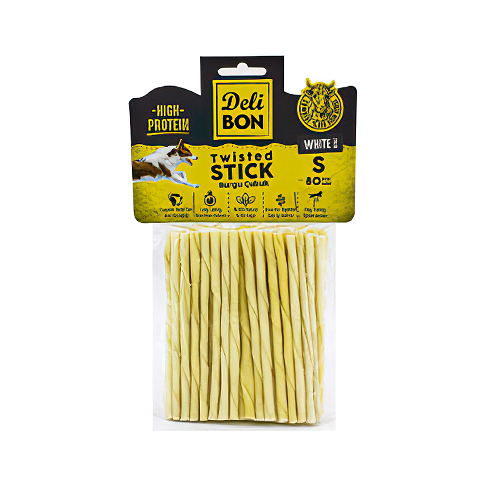 Deli Bon Beyaz Burgu Çubuk İnce Köpek Ödül Kemiği (80'li)