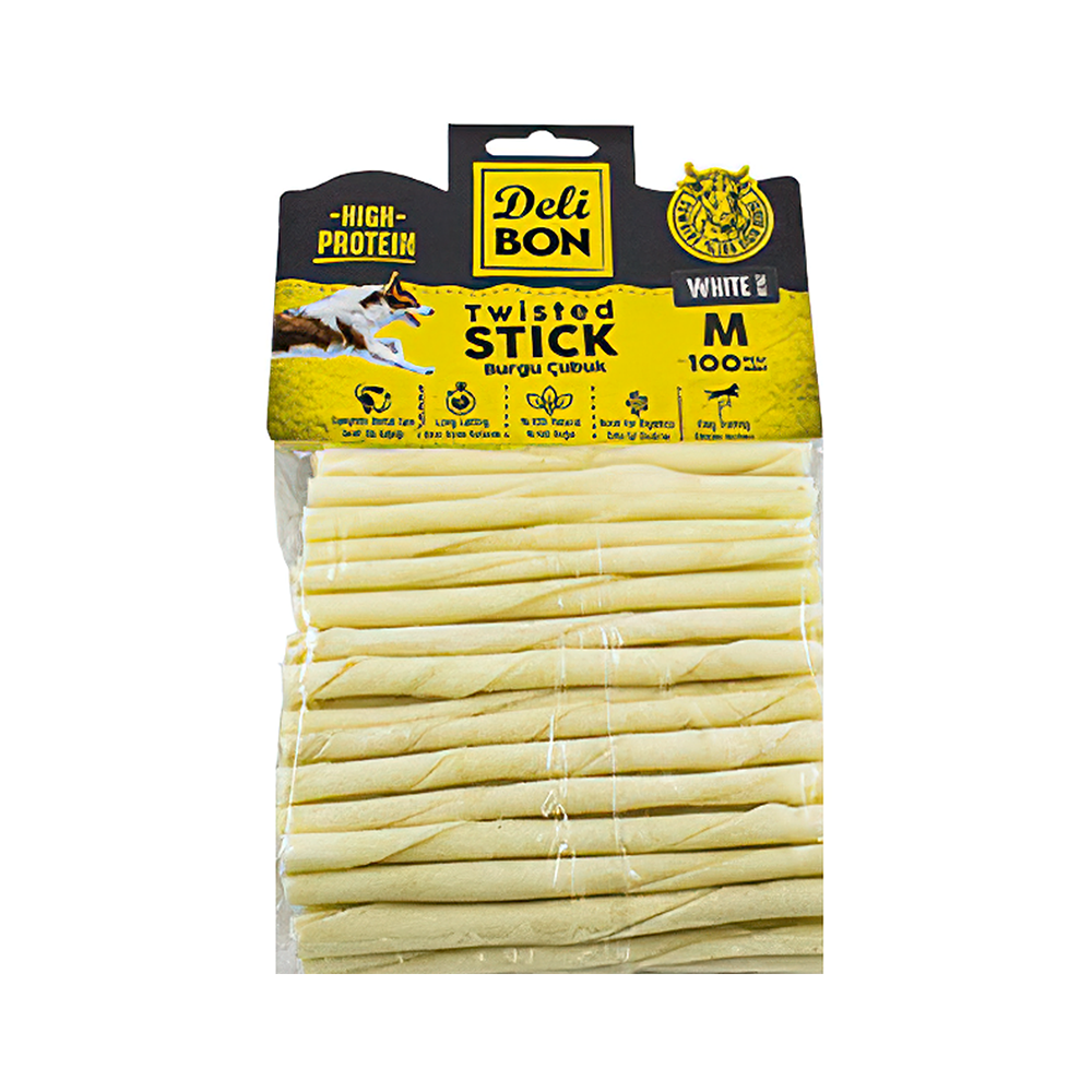 Deli Bon Gerçek Deriden Naturel Kalın Burgu Çubuk Köpek Ödülü (100'lü)