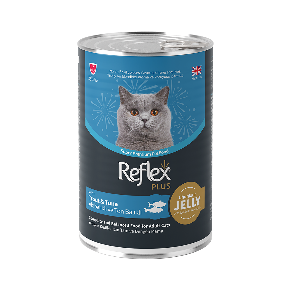 Reflex Plus Jöle İçinde Et Parçacıklı, Alabalıklı & Ton Balıklı Yetişkin Kedi Maması (400 g)