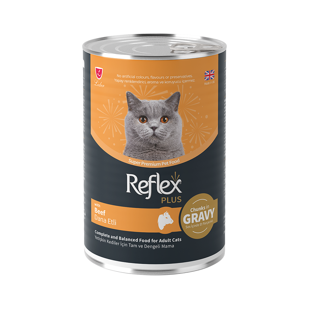 Reflex Plus Sos İçinde Et Parçacıklı ve Dana Etli Yetişkin Kedi Maması  (400 g)