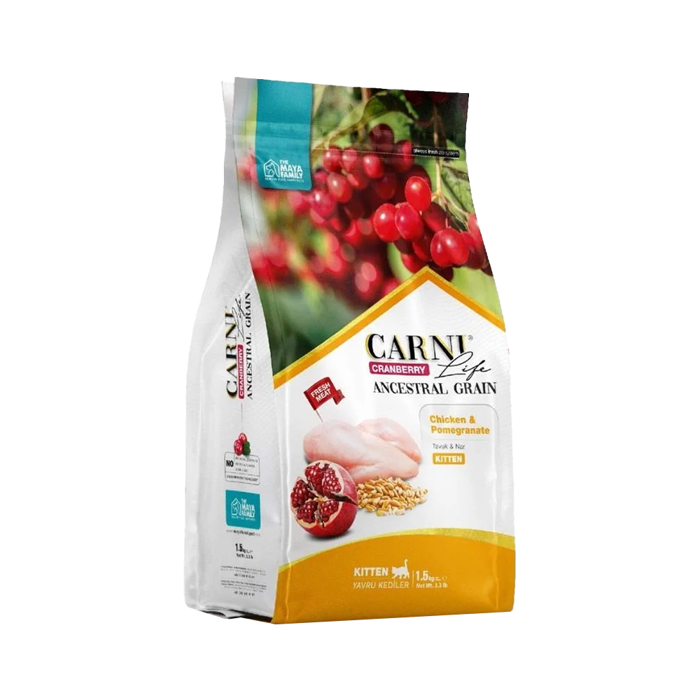 Carni Life Kızılcıklı, Tavuk Etli & Narlı Yavru Kedi Maması (1,5 kg)