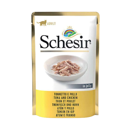 Schesir Jelly Ton Balıklı ve Tavuk Etli Yetişkin Kedi Konserve Maması (85 g)