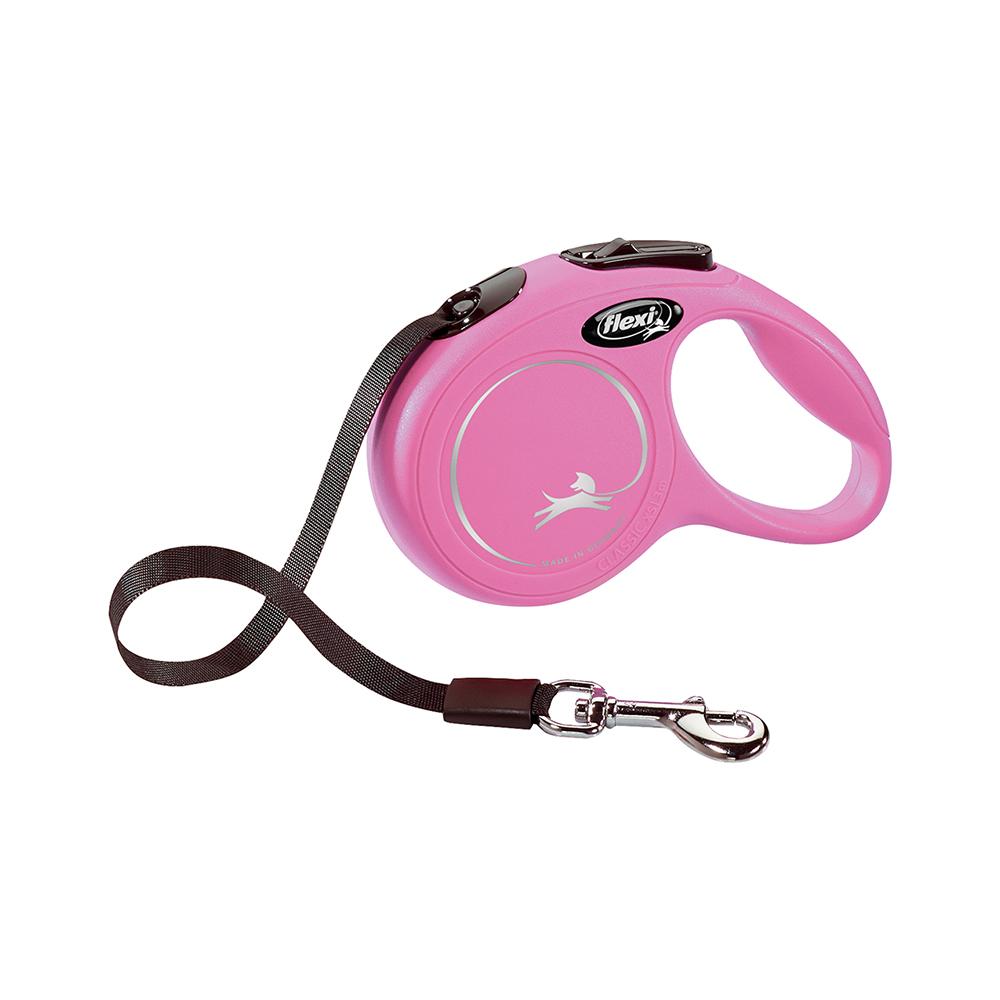 Flexi New Classic Otomatik Pembe Şerit Köpek Gezdirme Kayışı XS (3 m)