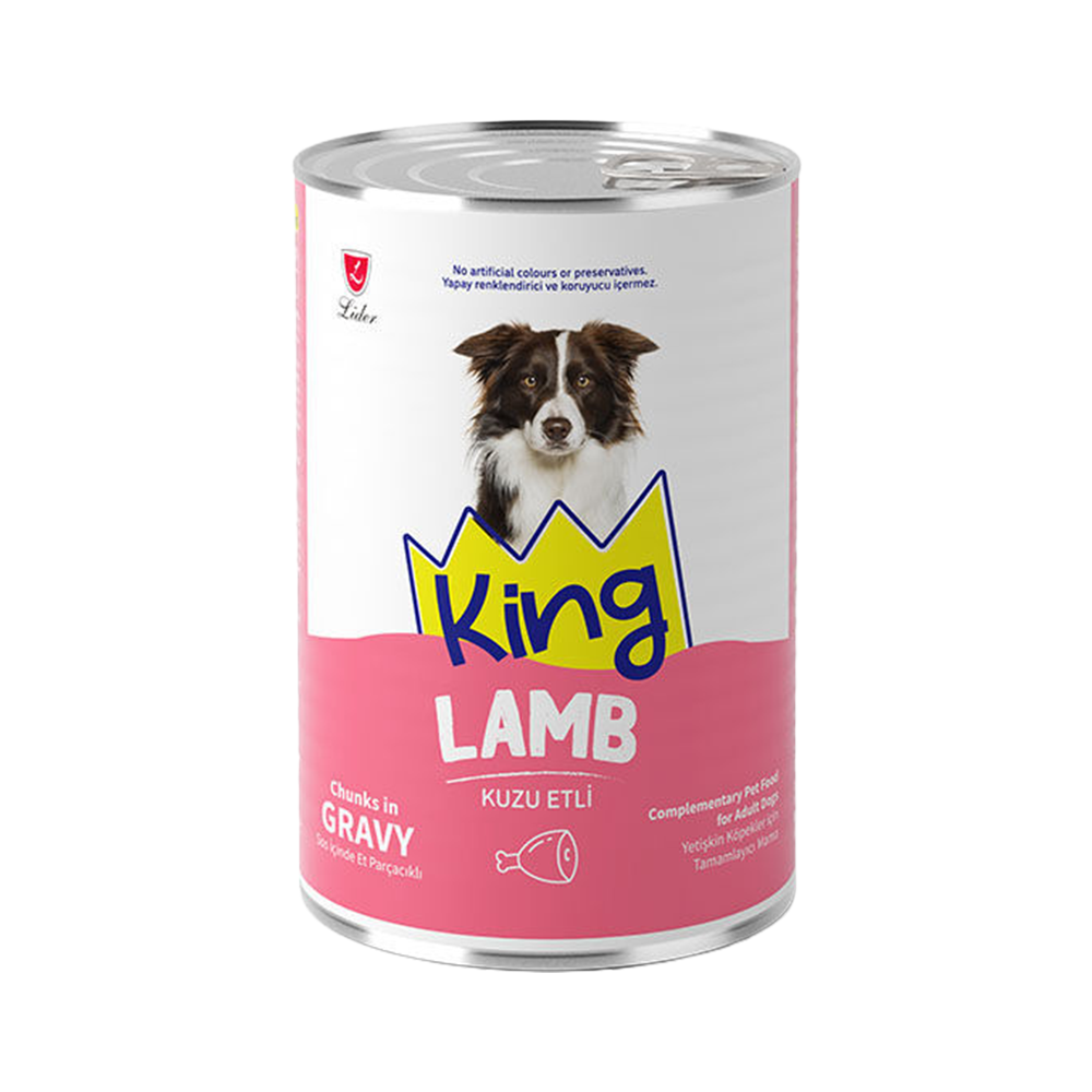 King Sos İçerisinde Et Parçacıklı Kuzu Etli Yetişkin Köpek Konservesi (400 g)