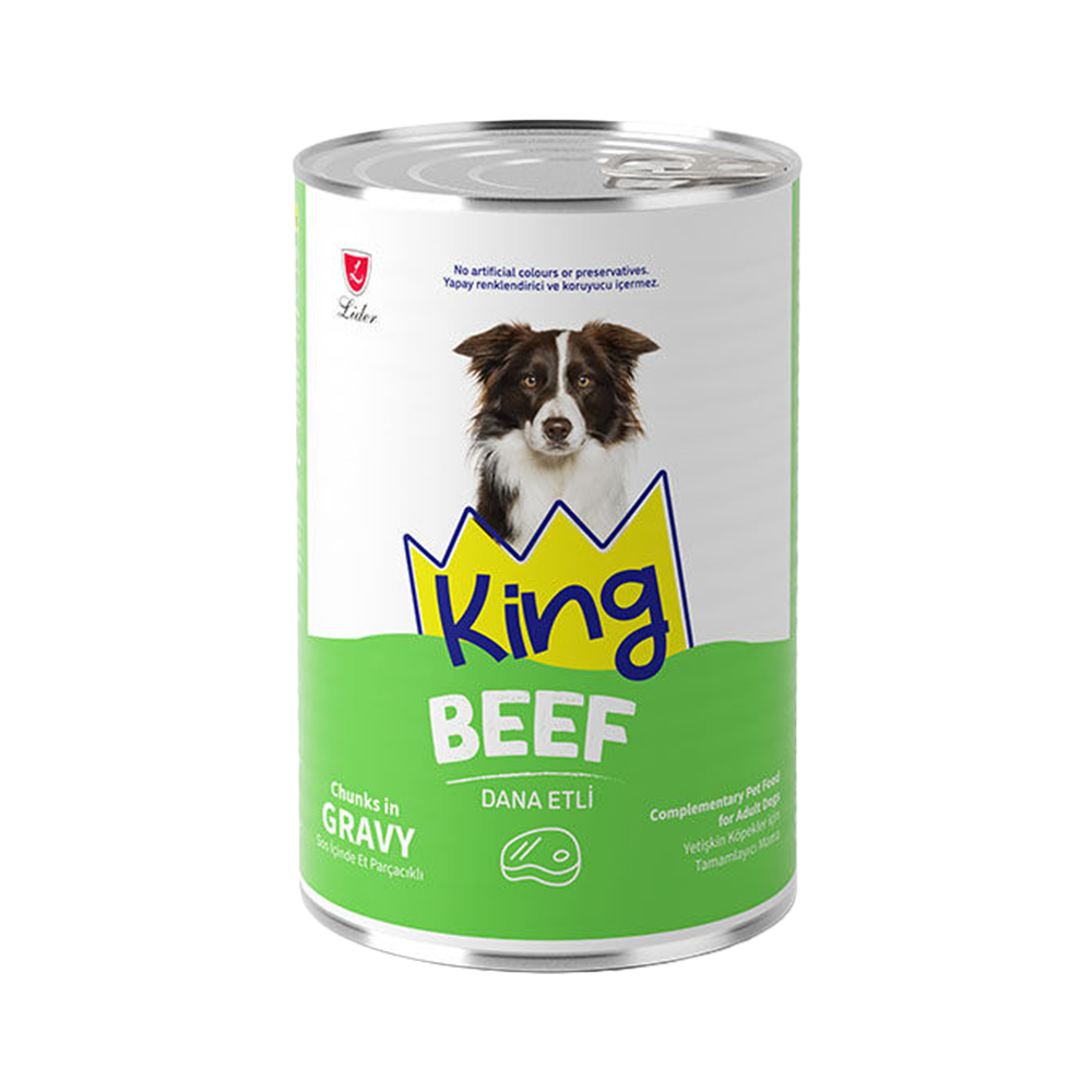 King Sos İçerisinde Et Parçacıklı Dana Etli Yetişkin Köpek Konservesi (400 g)