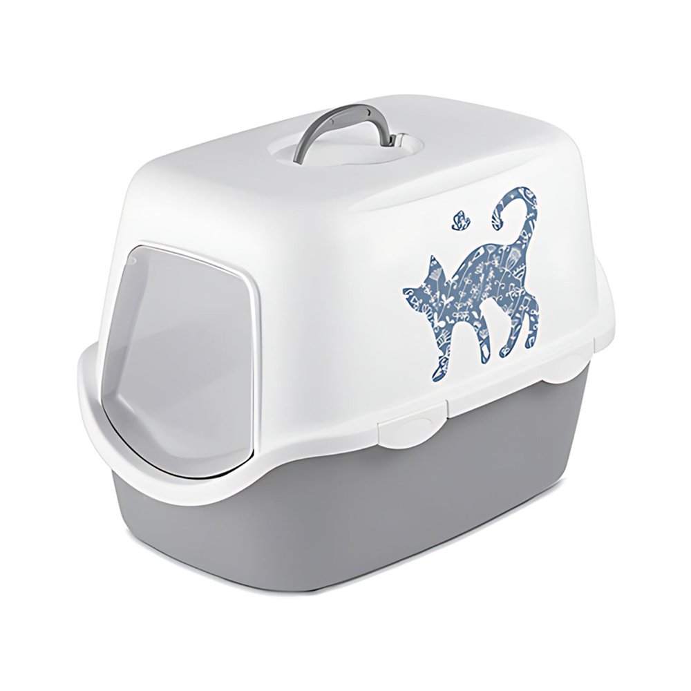 Stefanplast Cathy Grifee Kapalı Beyaz Gri Kedi Tuvaleti (56 x 40 x 40 cm)